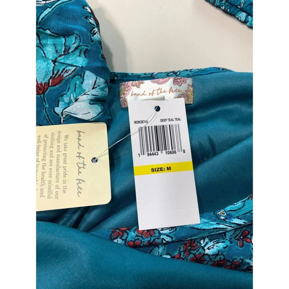 Floral Print V-Neck Long Sleeve Wrap Blouse Size M Blue & Teal - Picture 7 of 8